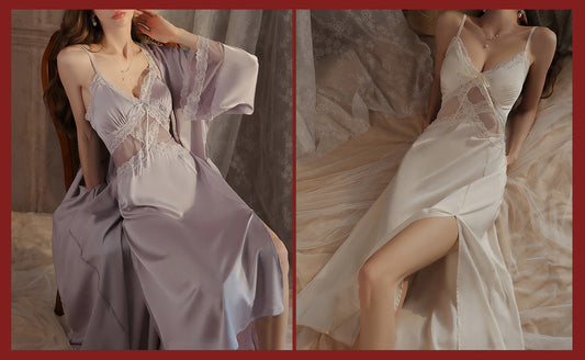 Satin & Lace Nightdress & Robe Set: Elevate Your Nightwear with Luxury & Comfort