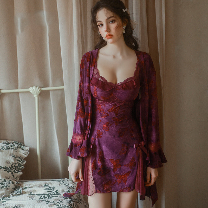 Sheer Lace Trim Sensual Honeymoon Sleepwear