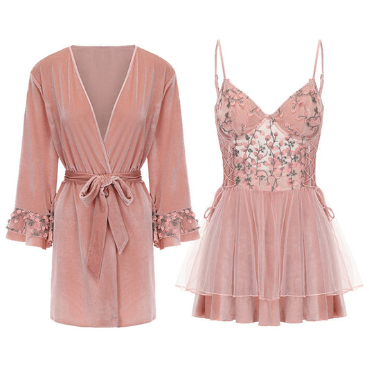 Sexy Floral Embroidered Sleepwear Set