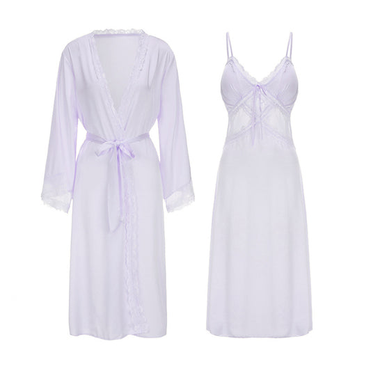 deep V-neck, backless design & bell-sleeve robe Lavender