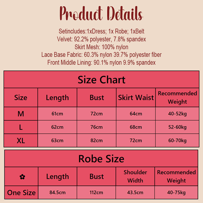 floral embroidered sleepwear size chart