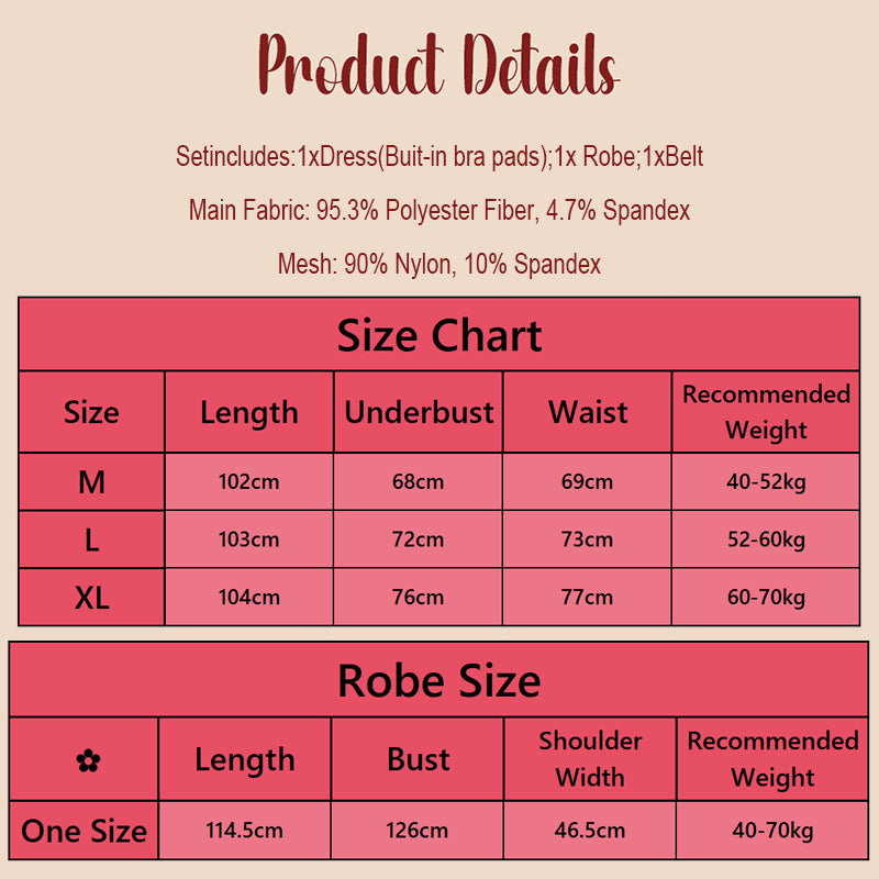 Lilac & Cream Yellow Lace Trim Sleepwear Set Size Chart