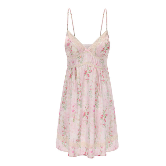 Vintage - Style Floral Spaghetti Strap Nightgown
