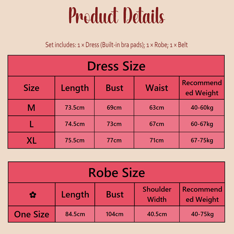 Sheer Chiffon Robe Set Size Details