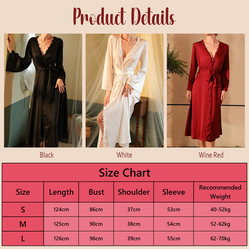 Elegant Backless Nightgown - Sexy Lace Trim V-Neck Nightwear Dress, Women's Satin Robe